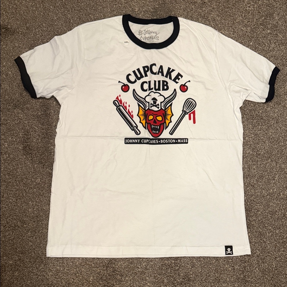 Johnny Cupcakes White Tee with Red and Black Cupcake Club Design